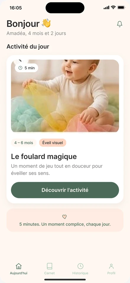 Webdesign de l'application d'éveil Amadéapp, parentalité