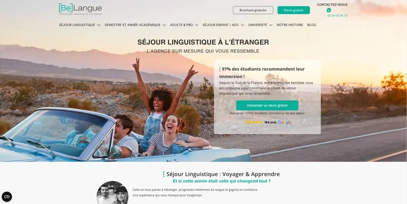 Webdesign du site BeLangue, séjours linguistiques