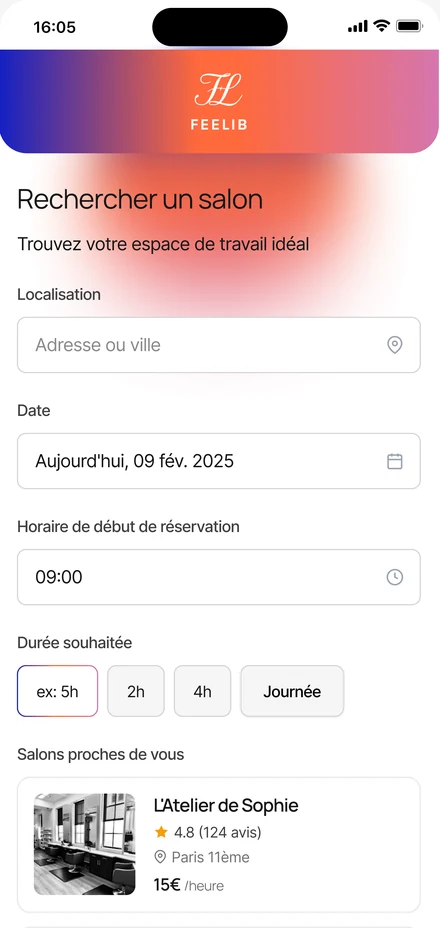 Webdesign de l'application mobile Feelib, beauté et marketplace